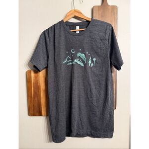 Canvas grey t-shirt with sparkly nature scene hand made t-shirt Medium
